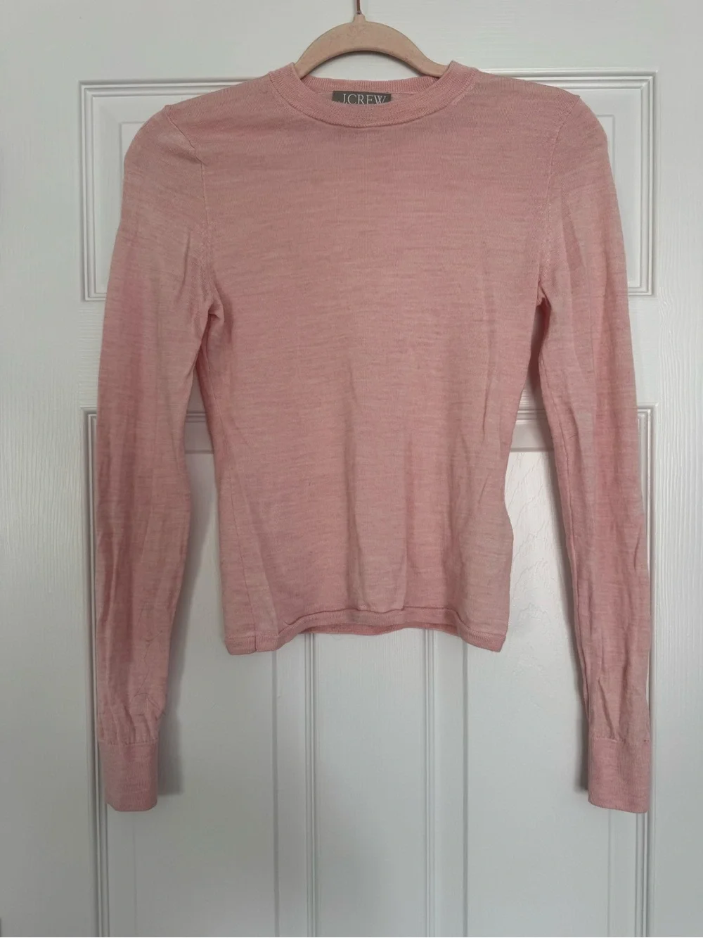 J. Crew Soft Pink Carolyn fitted crewneck sweater in merino wool